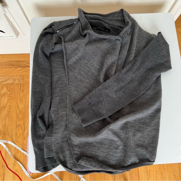 ALL SAINTS Drina Ribbed Cardigan, Asymmetric Shoulder Zip, Open Front, Medium - Picture 5 of 11